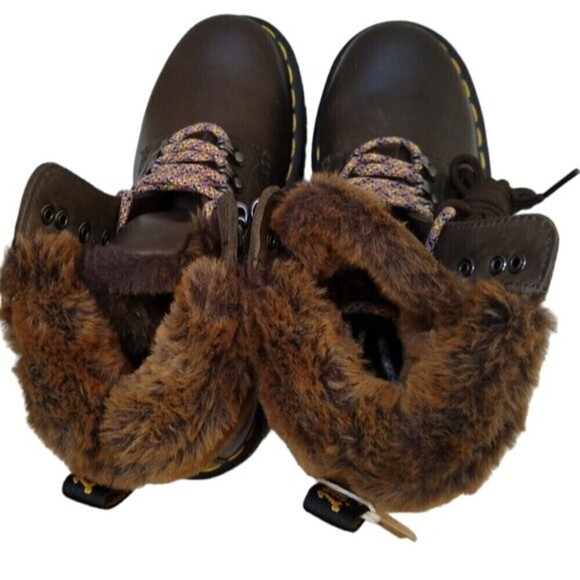 Dr. Martens Boots Women's Size 7 Serena Collar Milo 1460 Faux Fur Khaki… - Picture 3 of 9
